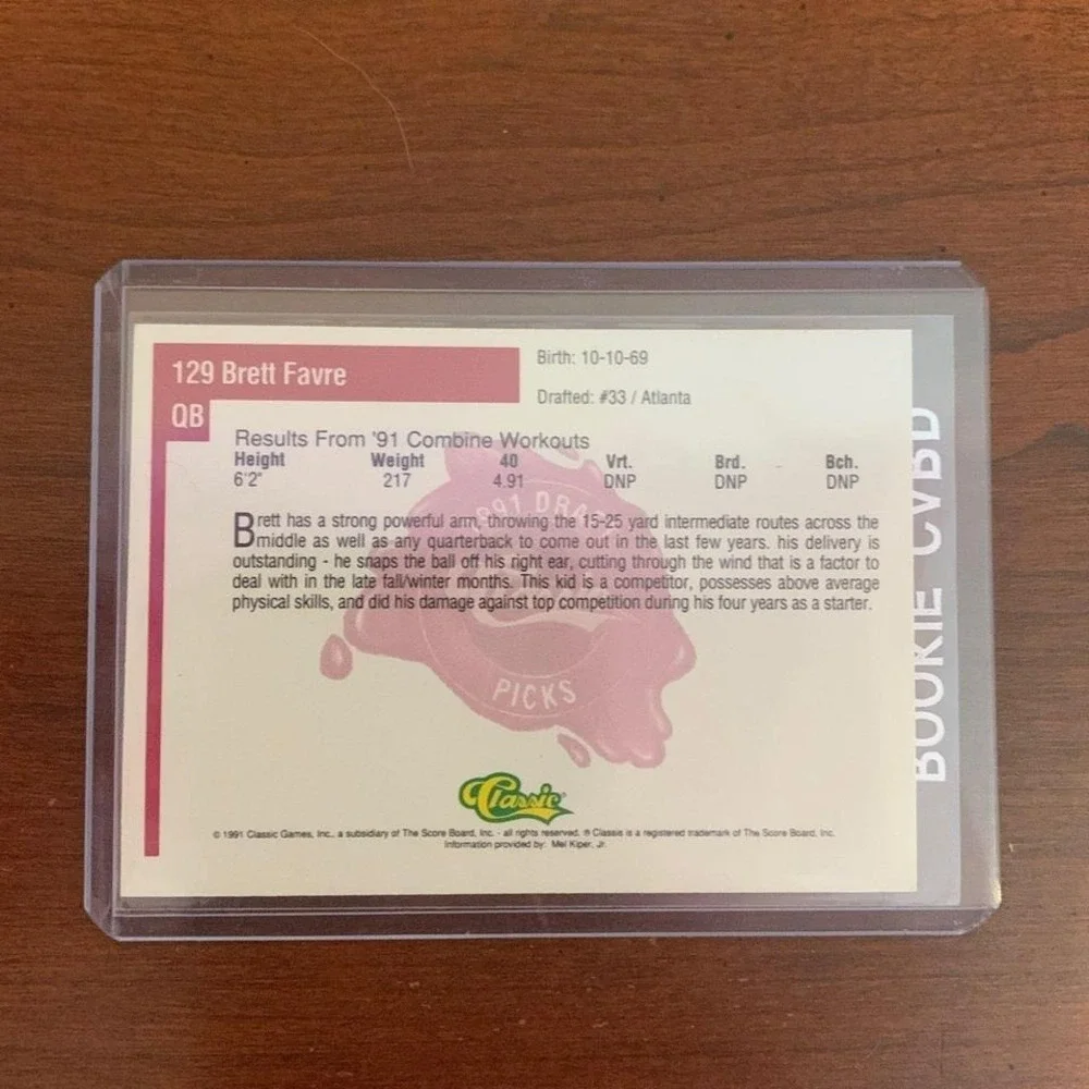 Brett Favre Rookie 1991 Classic Draft